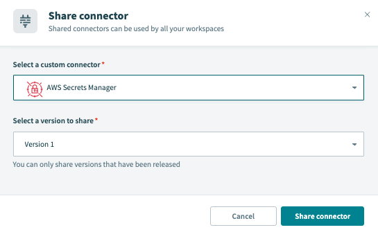 The Share connector dialog