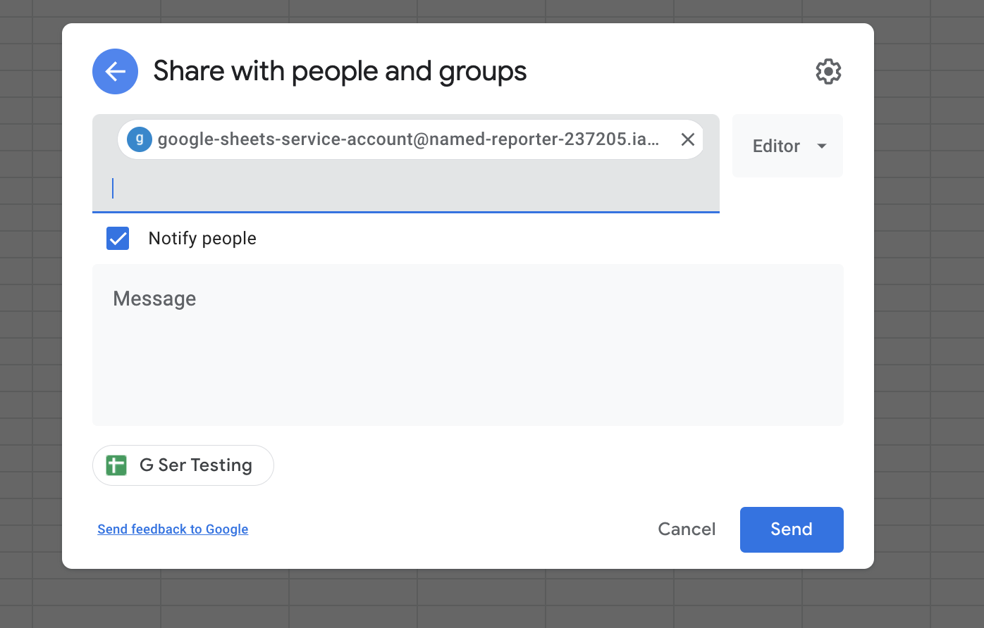 Configuring Google Sheet SA connection