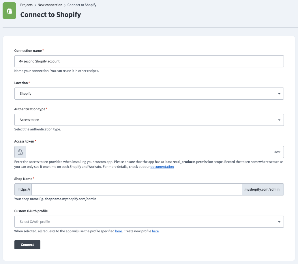 Shopify Connection