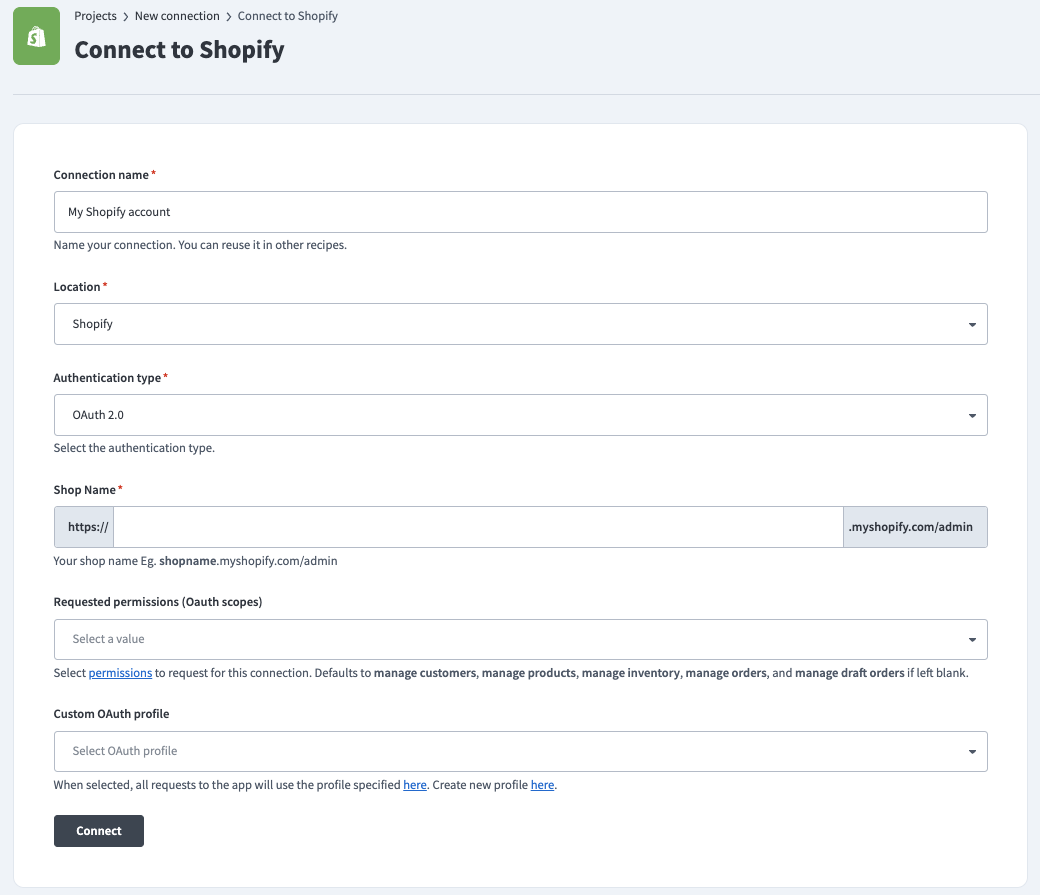 Shopify Connection