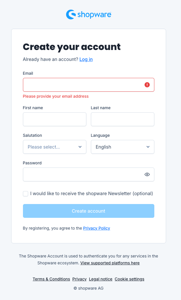 Shopware account