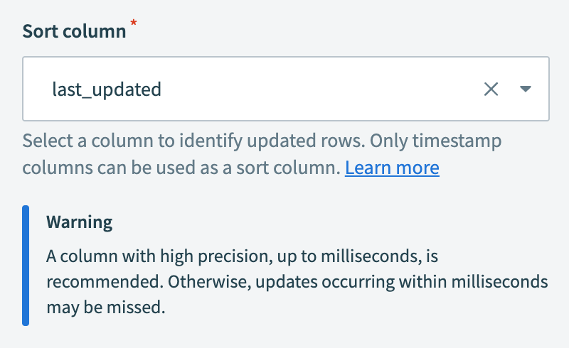 Select the sort column