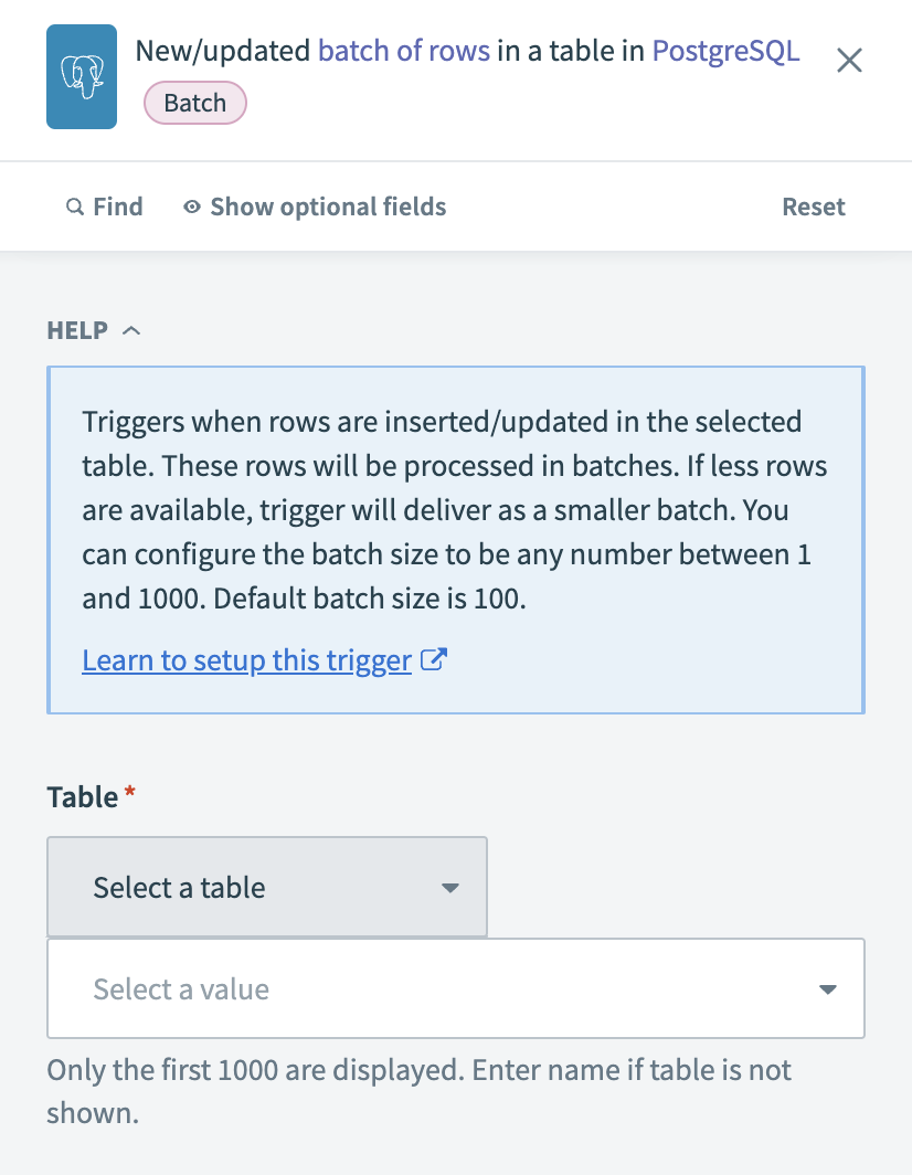 Configure the New/updated batch of rows in PostgreSQL trigger