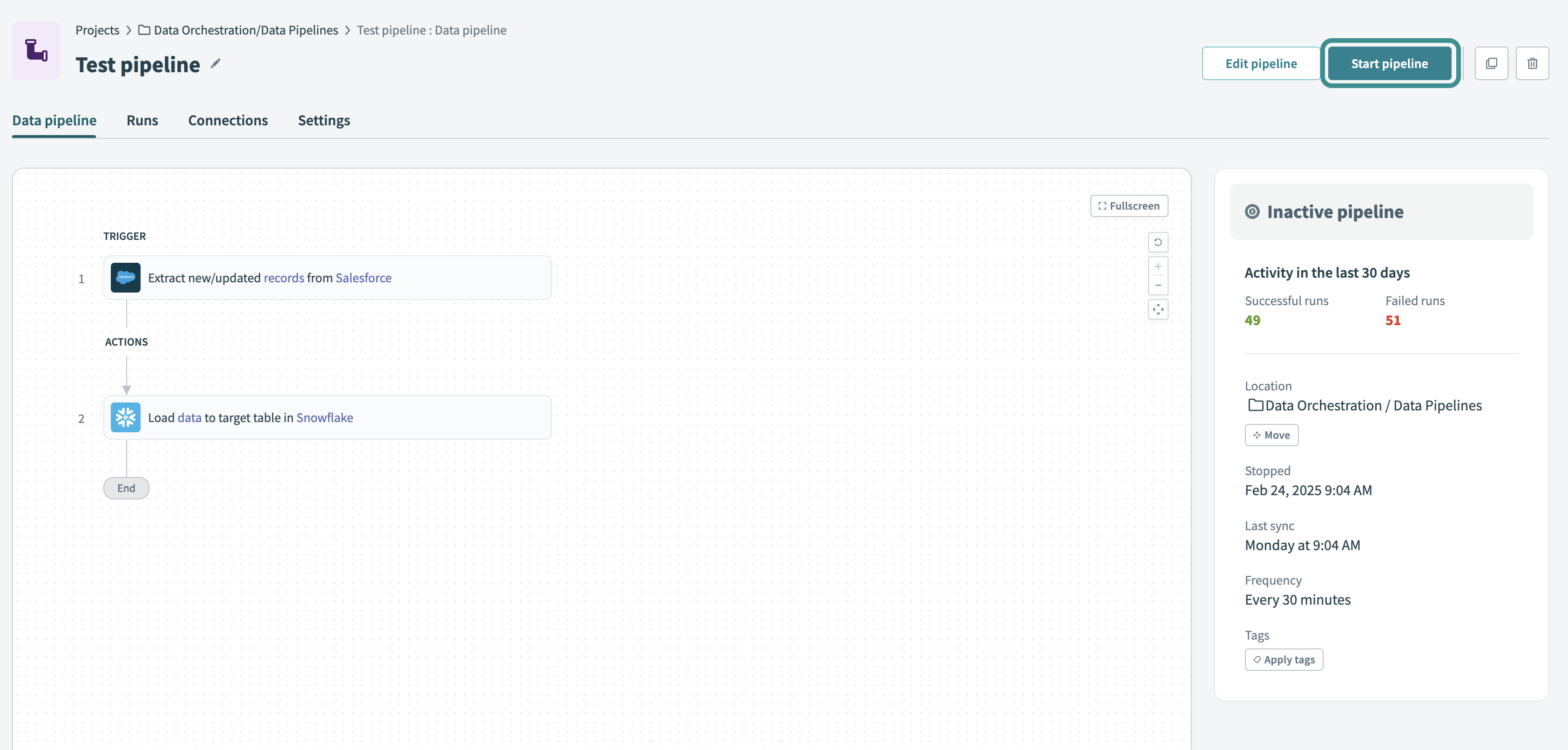 Start your data pipeline