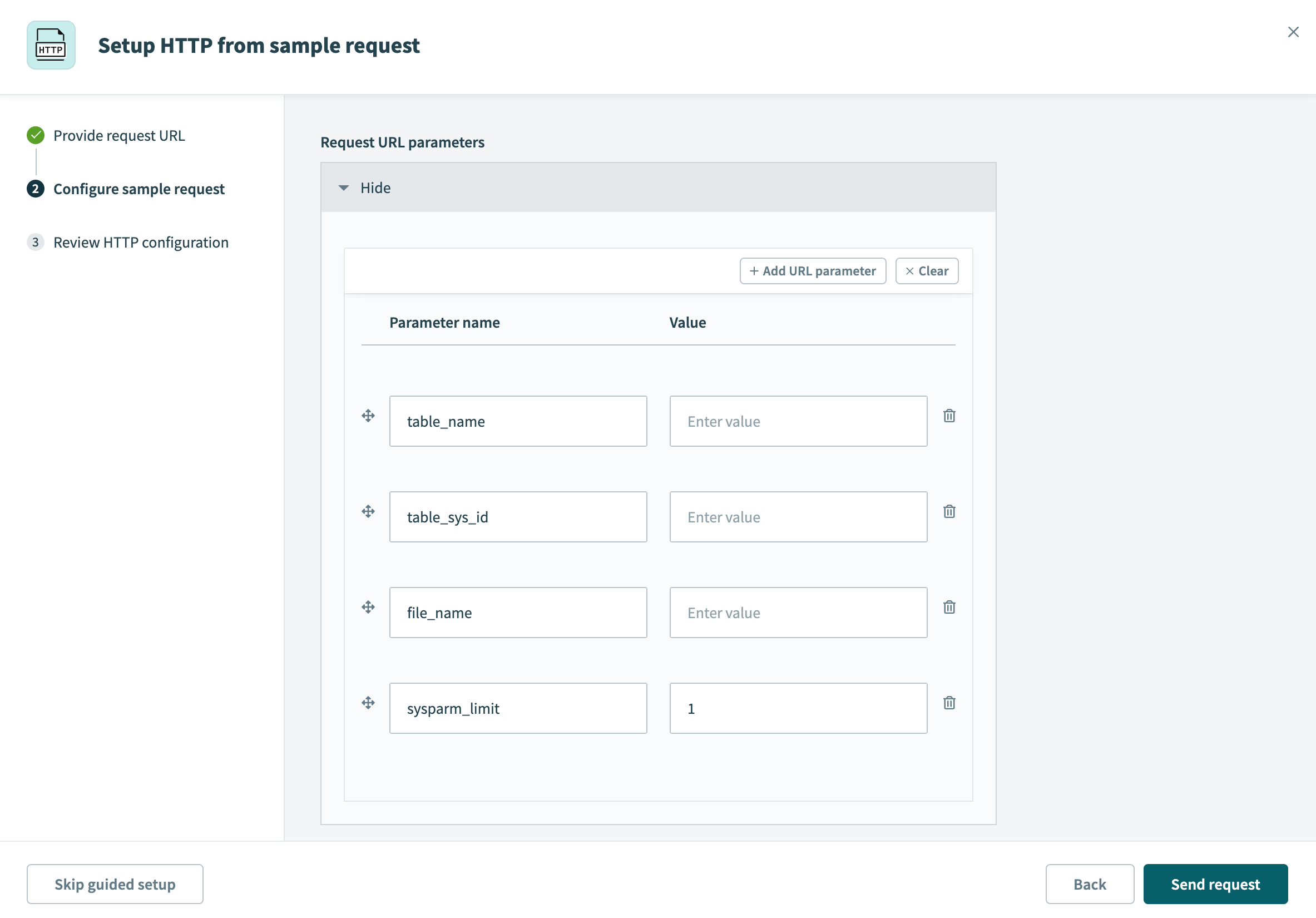 Configured sample request