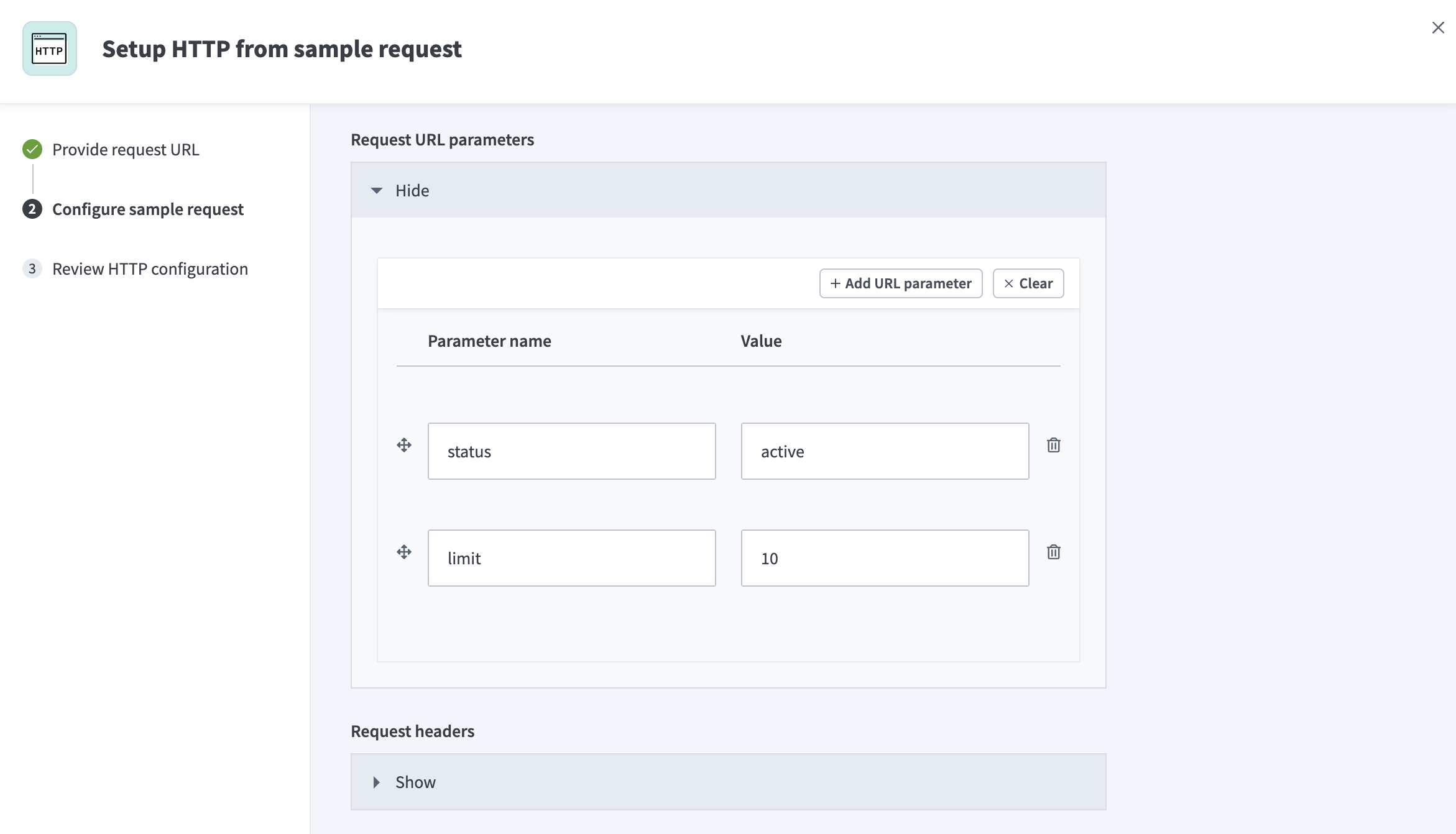 Configured sample request