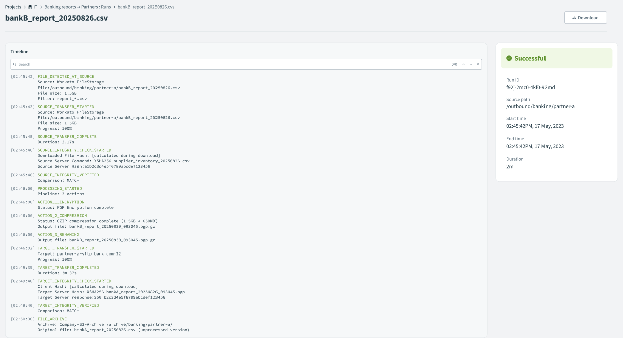 A successful transfer log