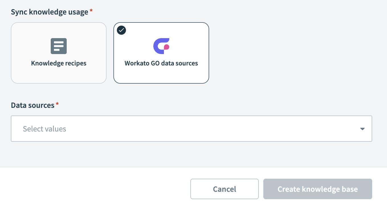 Click Workato GO data sources