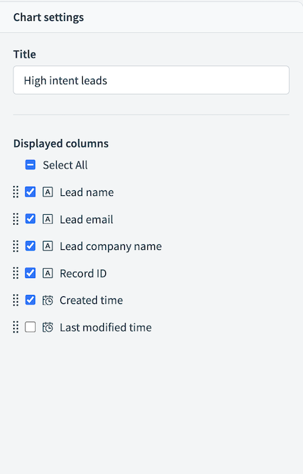 Table chart settings