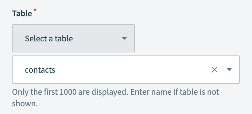 Select your MySQL table in the Table field