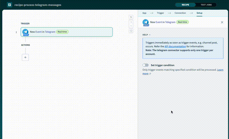 Set up your Telegram Send message action