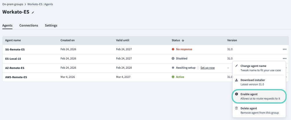 Enable on-prem agent