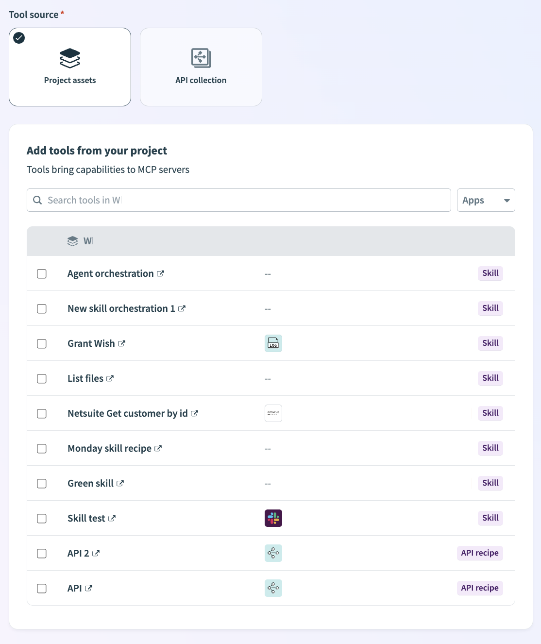 Select your tool source
