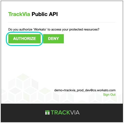 TrackVia authorization