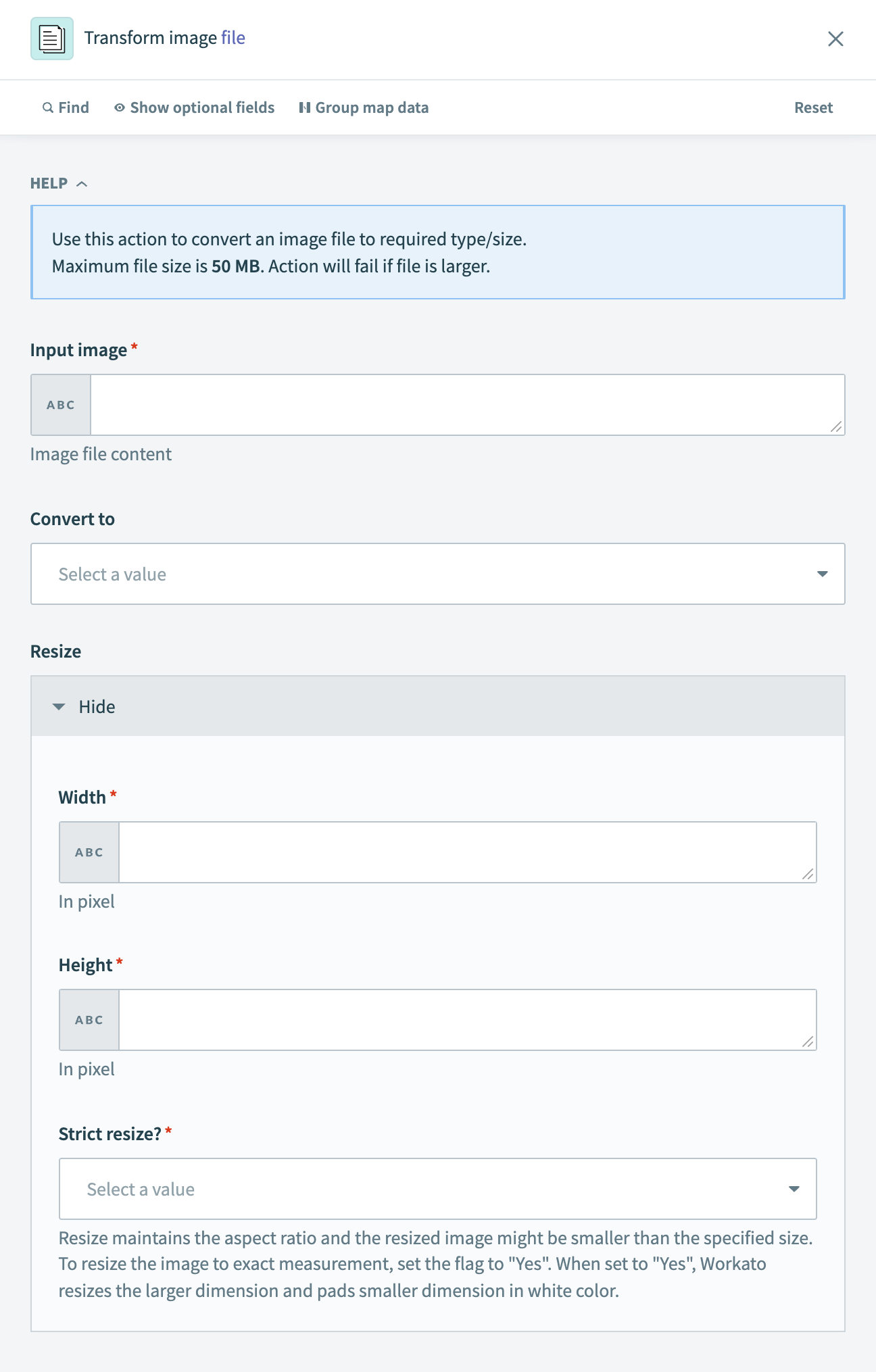 Transform image file action