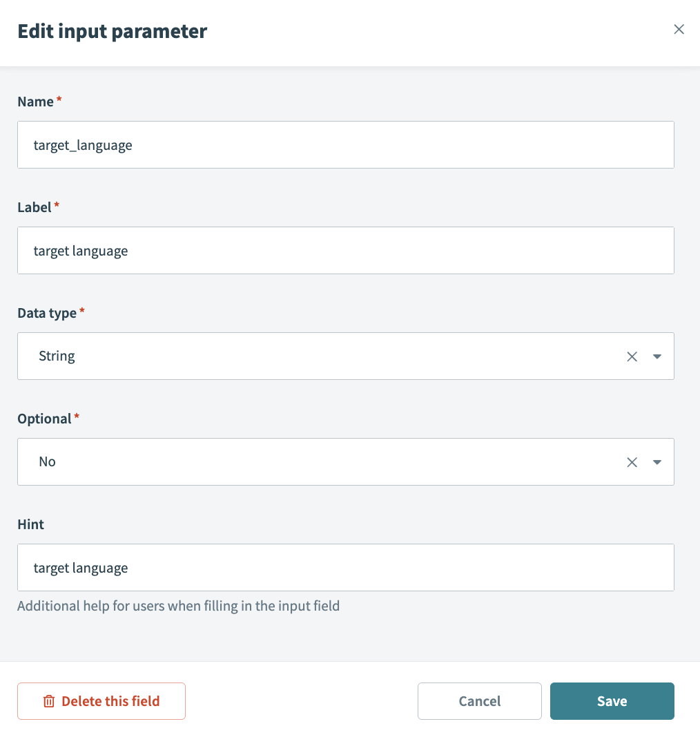 Input parameter configuration