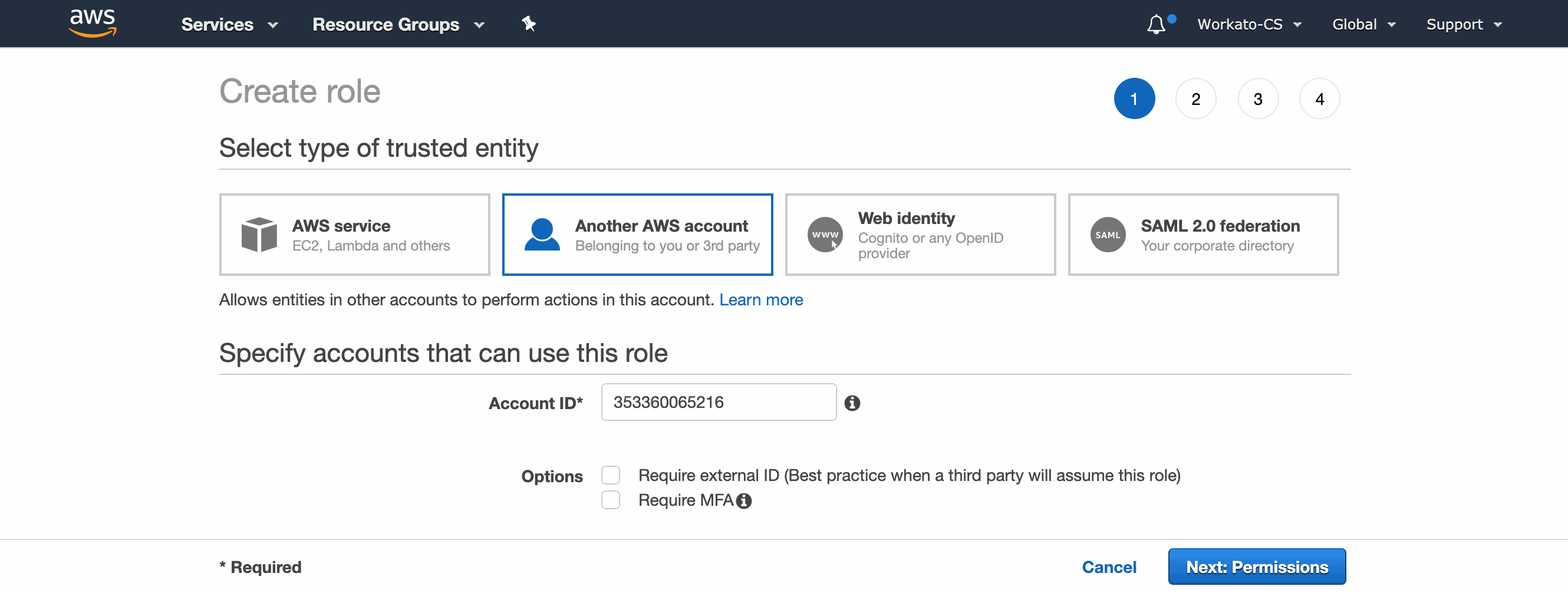 Workato の Amazon S3 アカウント ID