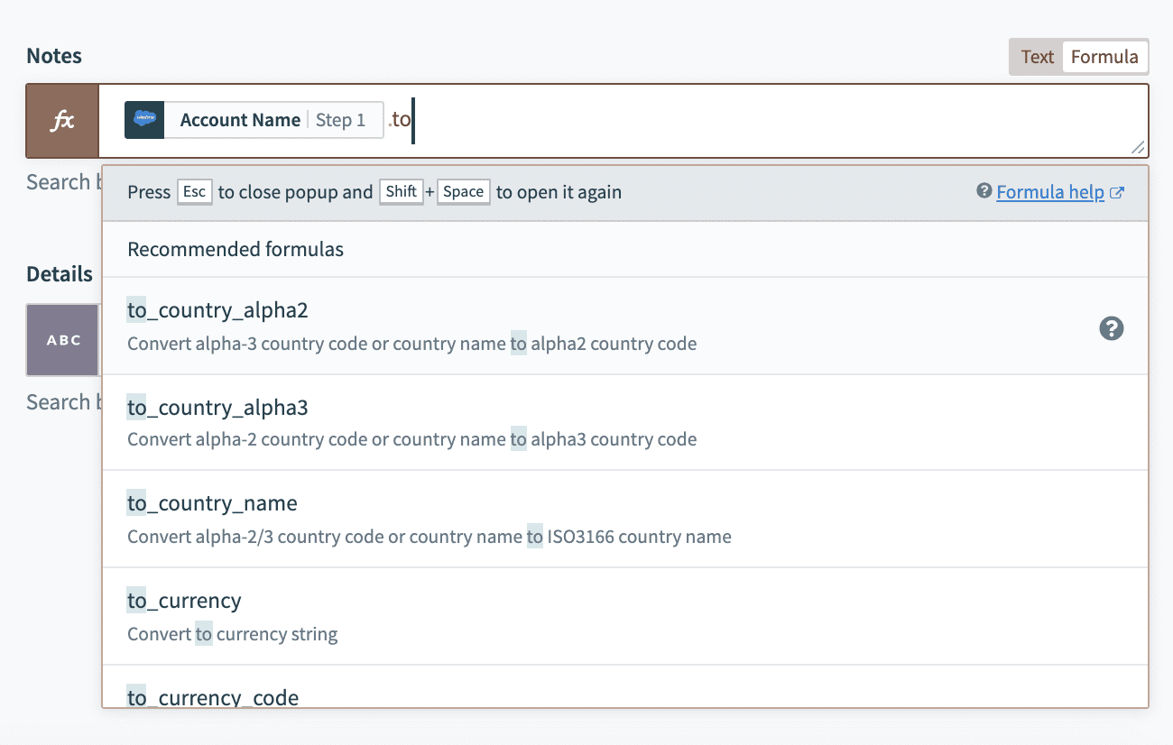 Finding type conversions in formula mode