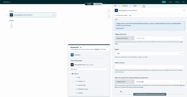 Unconfigured fields selector