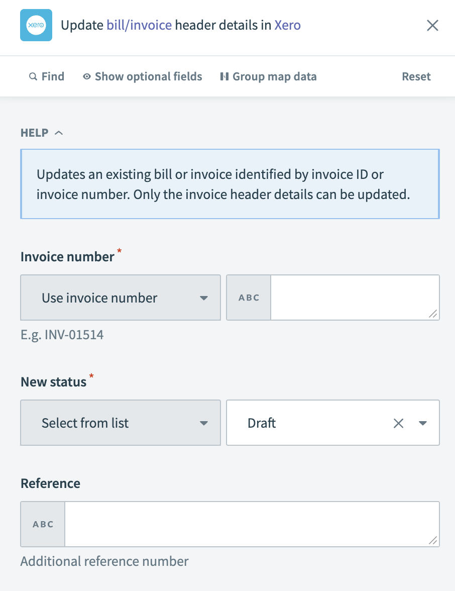 Update bill or invoice header details