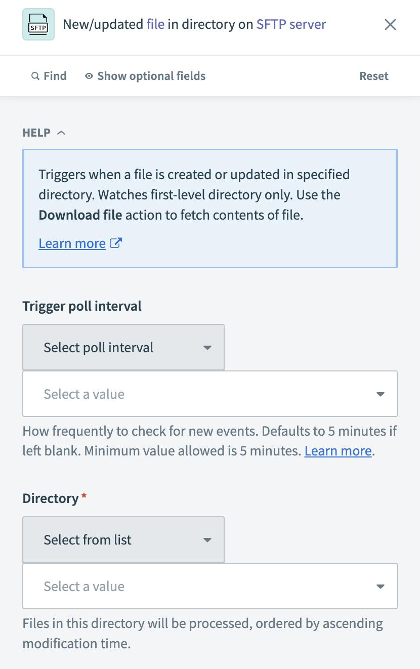 Configure the New/updated file in directory trigger