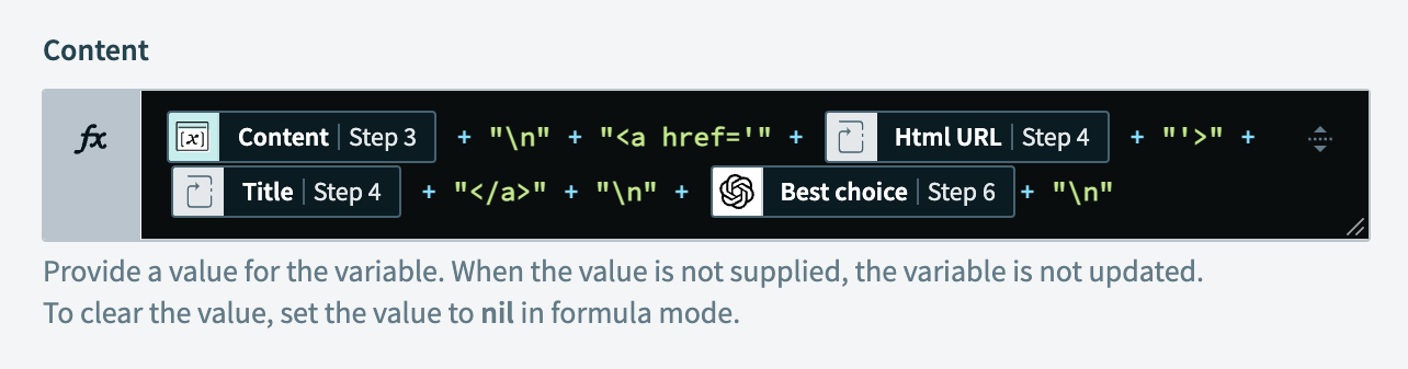 Update the Content variable