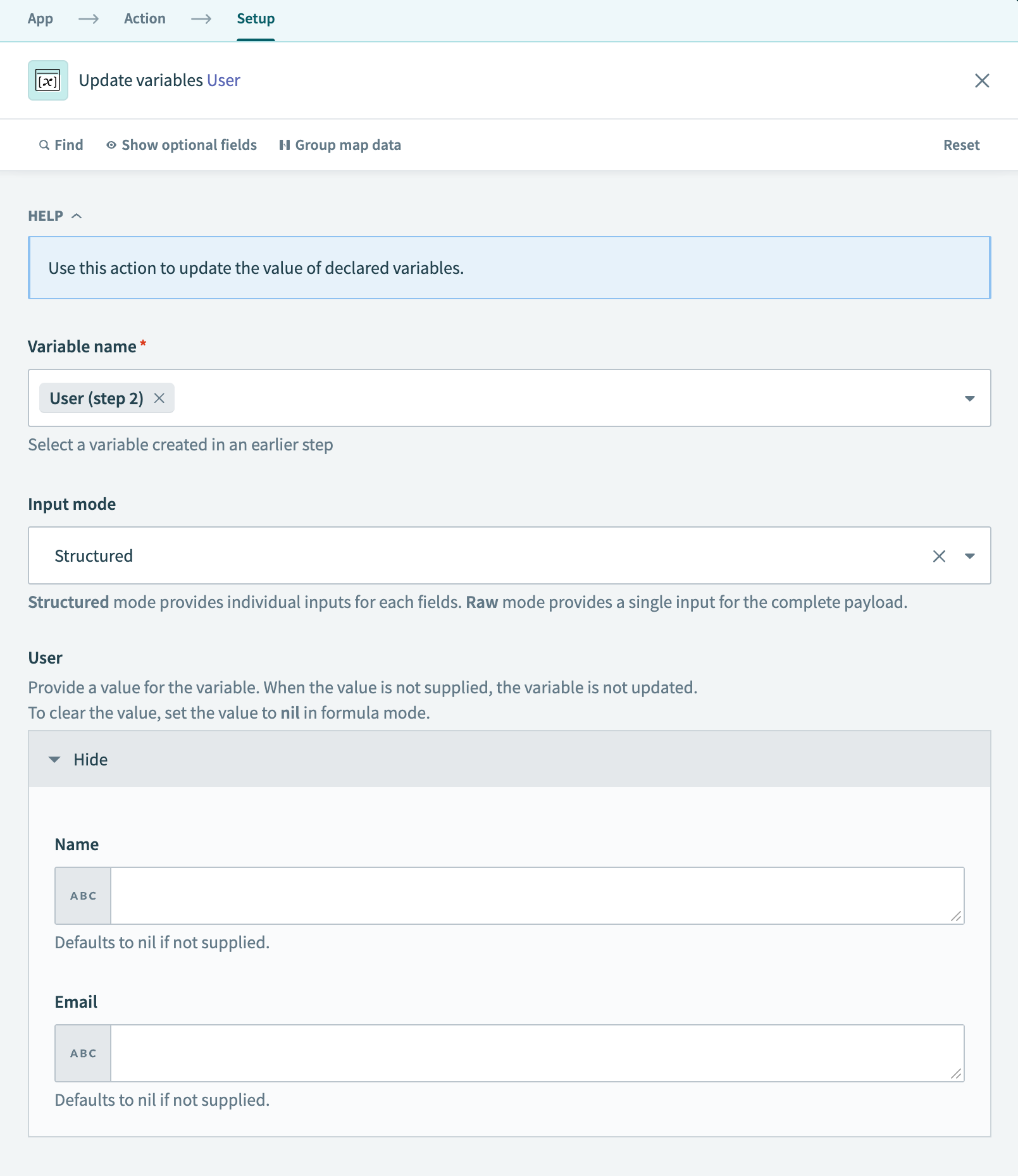 Update variables