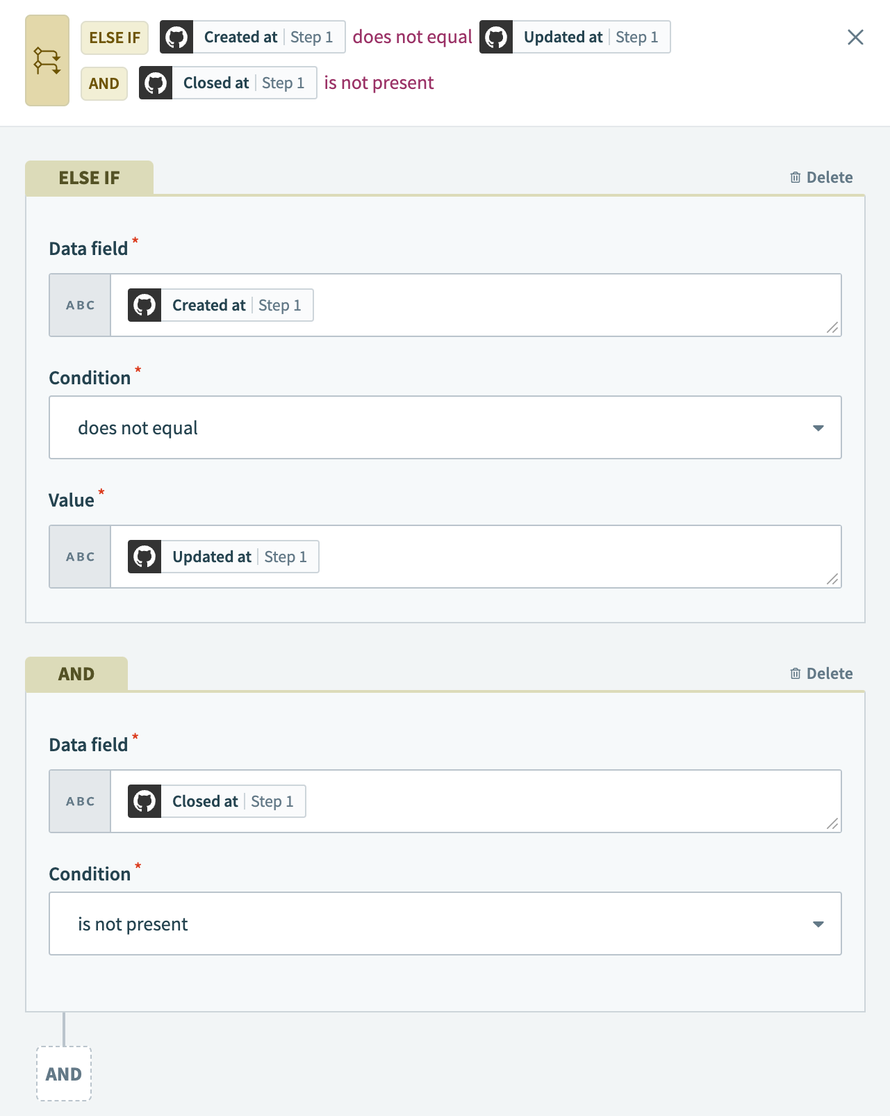 ELSE IF condition configuration