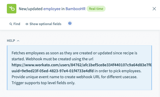Retrieve Workato webhook endpoint URL