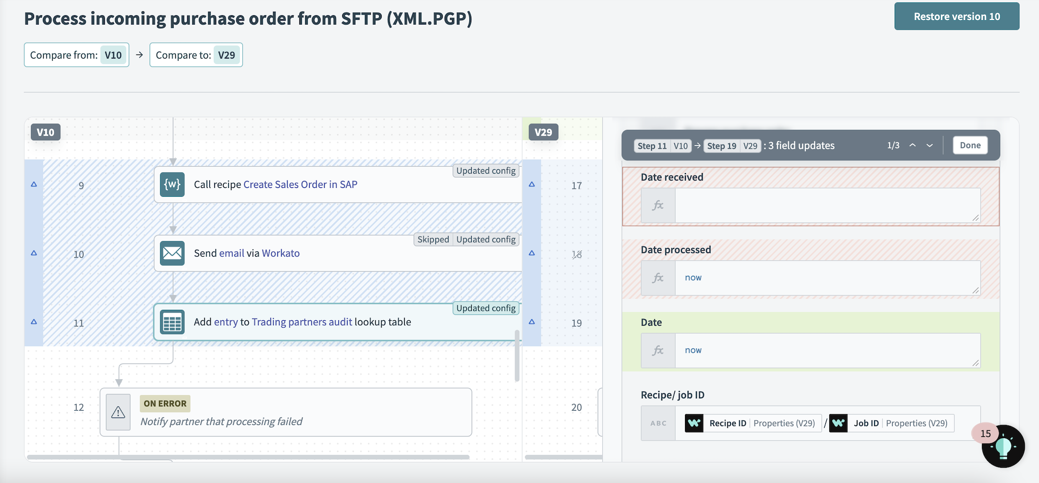 Updating a step's configuration