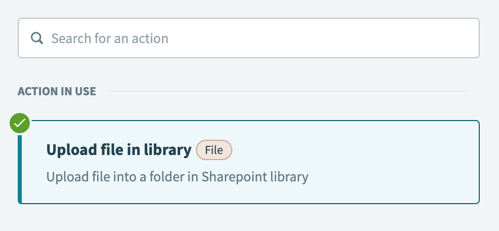 Select the Upload file in library action