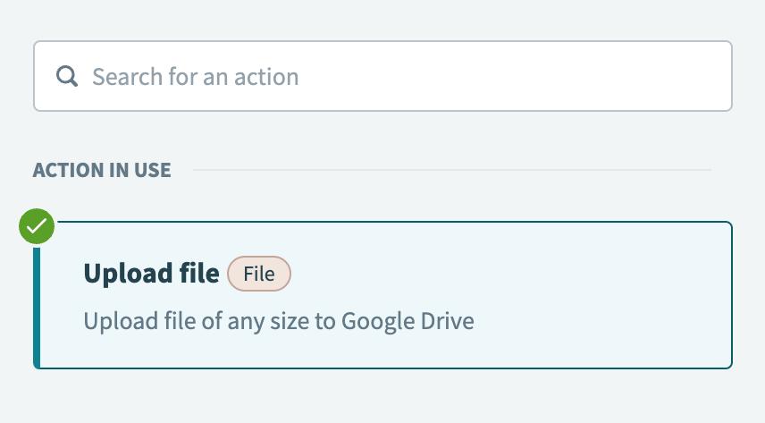 Select the Upload file action