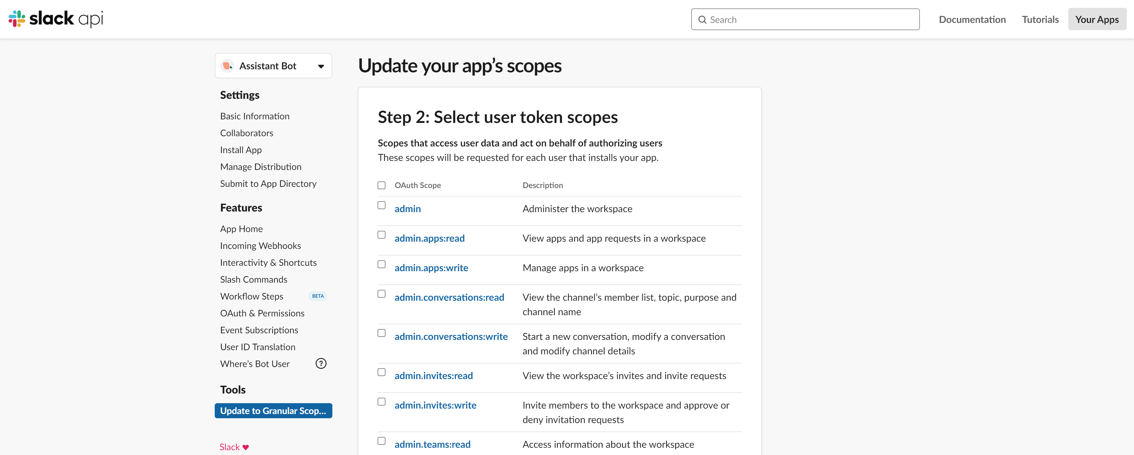 User token scopes