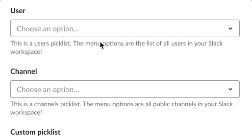 Users menu options