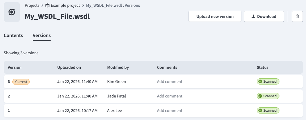Resource Versions tab