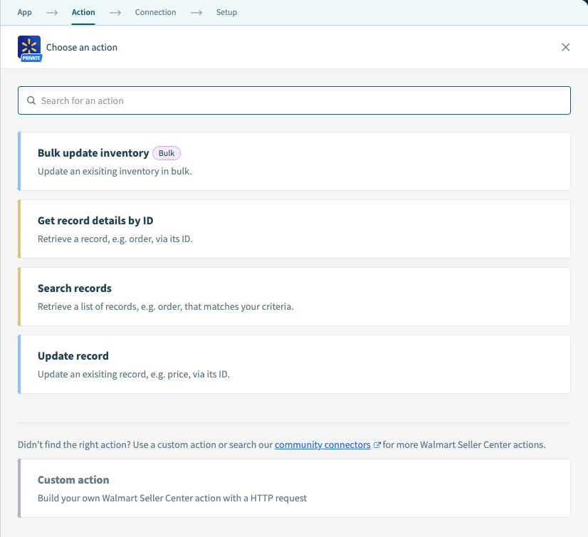 Walmart Seller Center connector actions