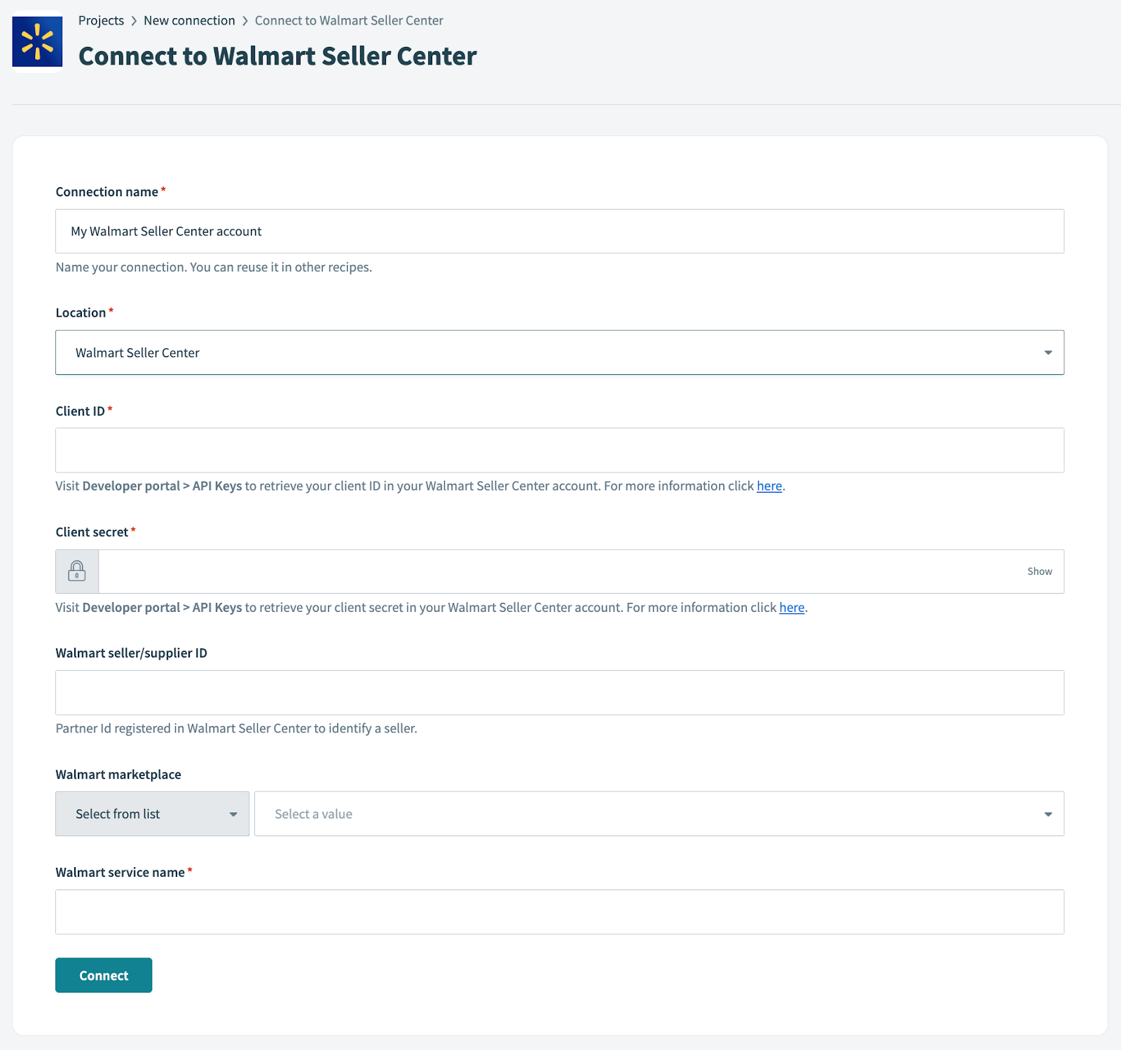 Walmart Connection Setup