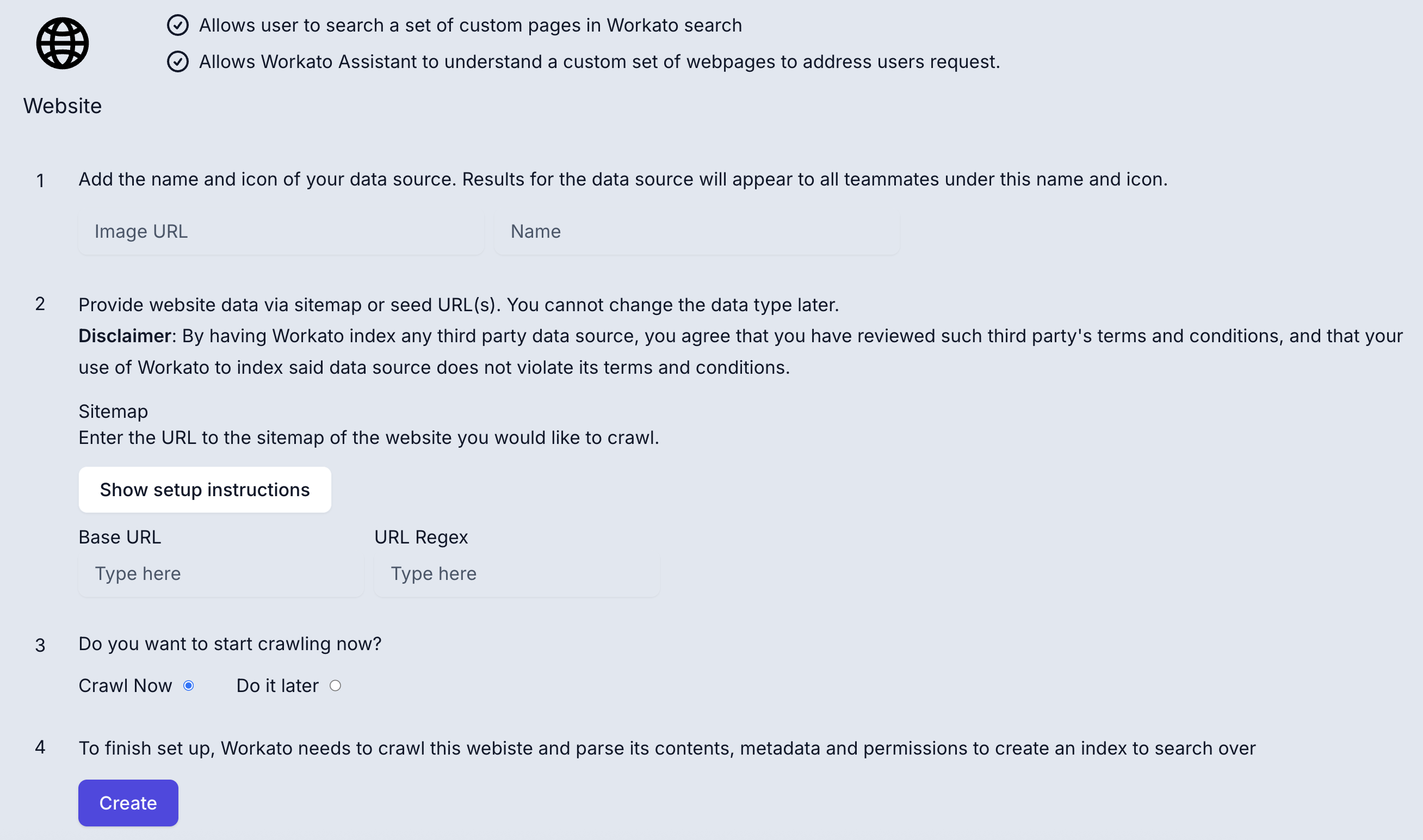 Web data source setup