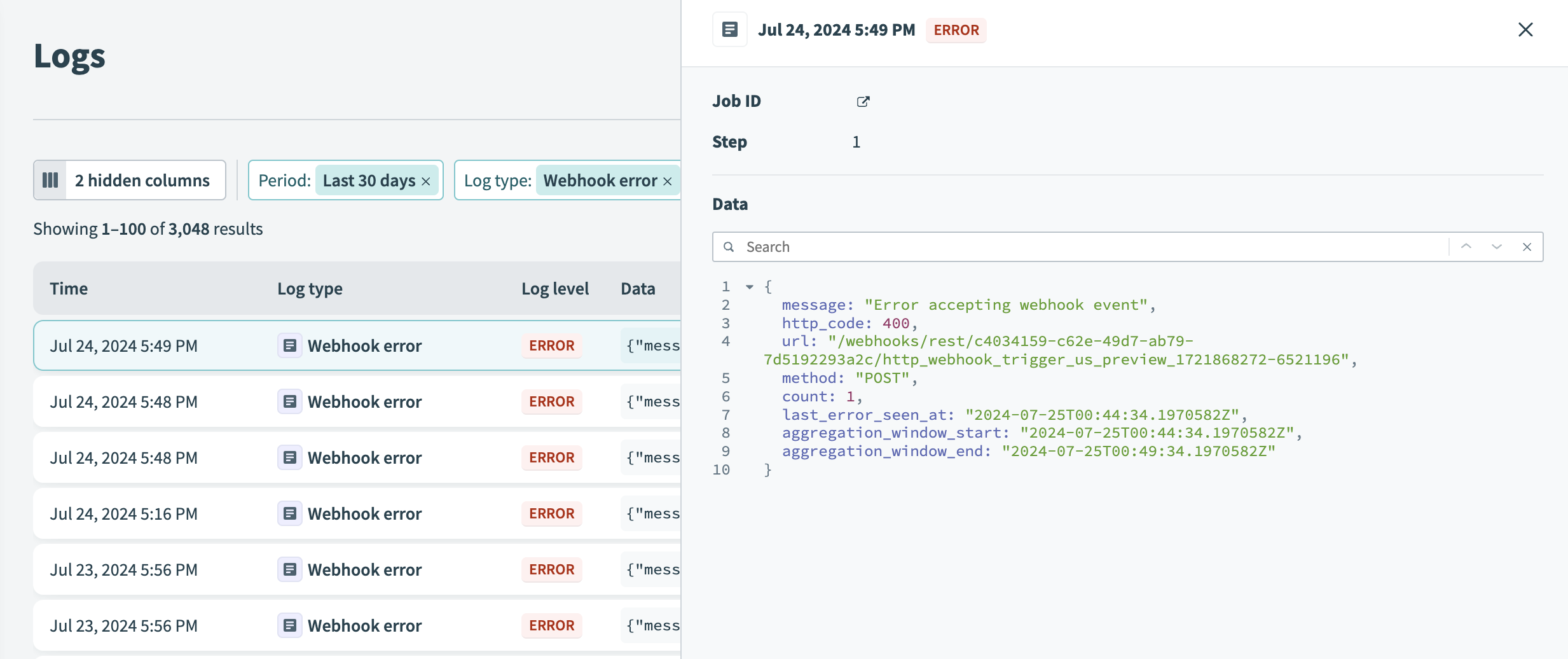 Webhook errors