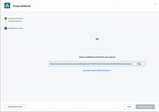 Start listening to webhook events from your App