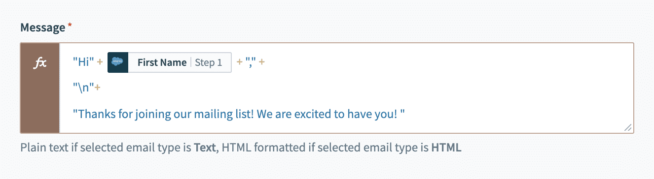 Welcome email in formula mode