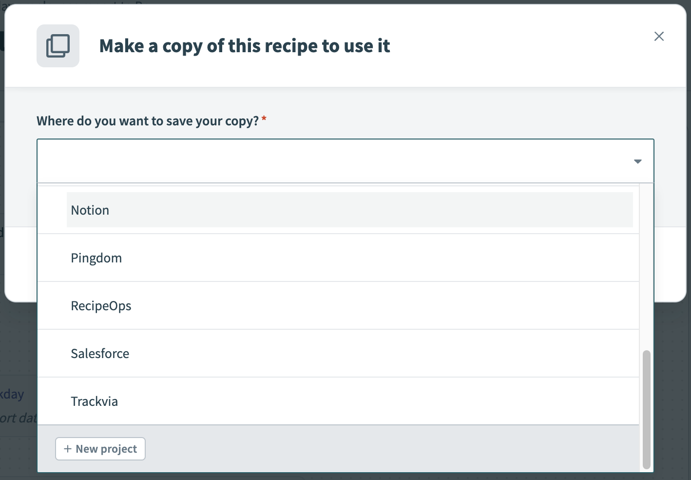 Select where to save the recipe