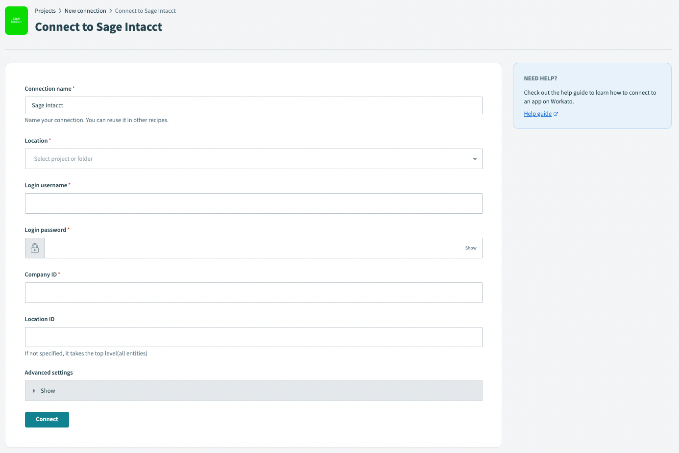 Workato connection setup