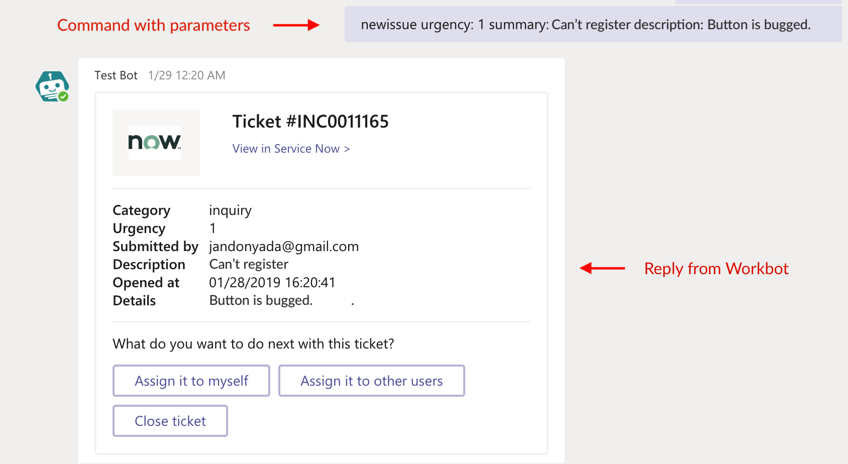 Command with in-line parameters