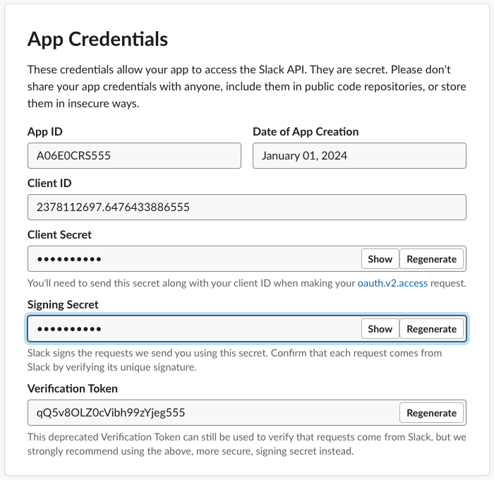 Slack App Credentials
