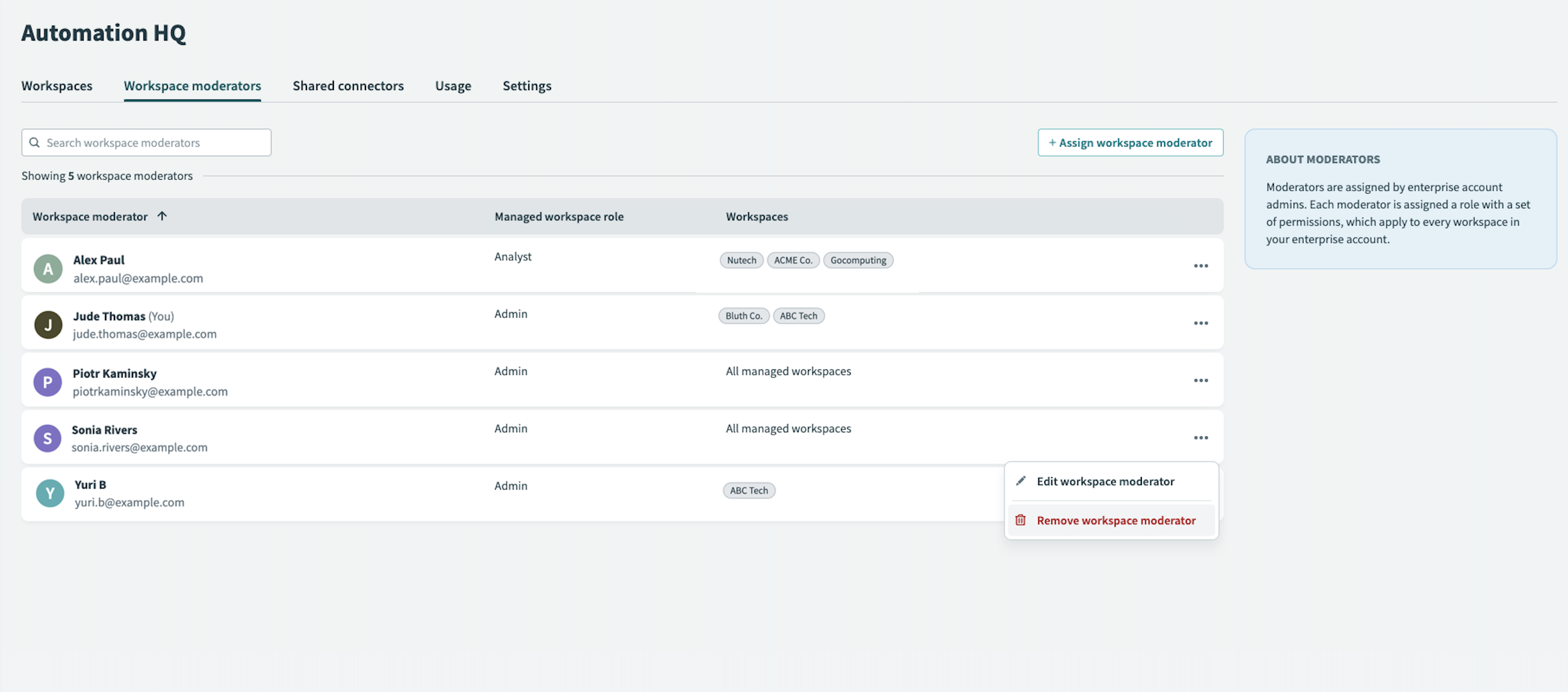 Edit workspace moderator