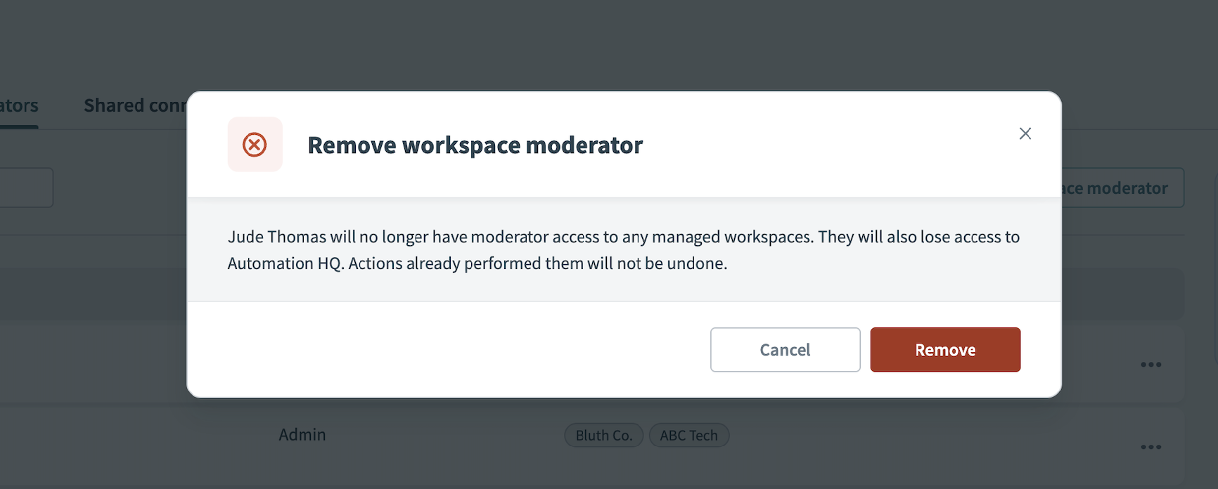 Remove workspace moderator