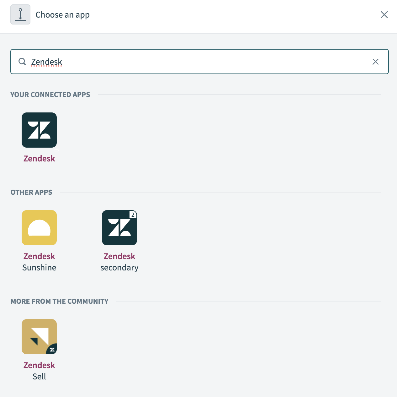 Choose Zendesk as your app