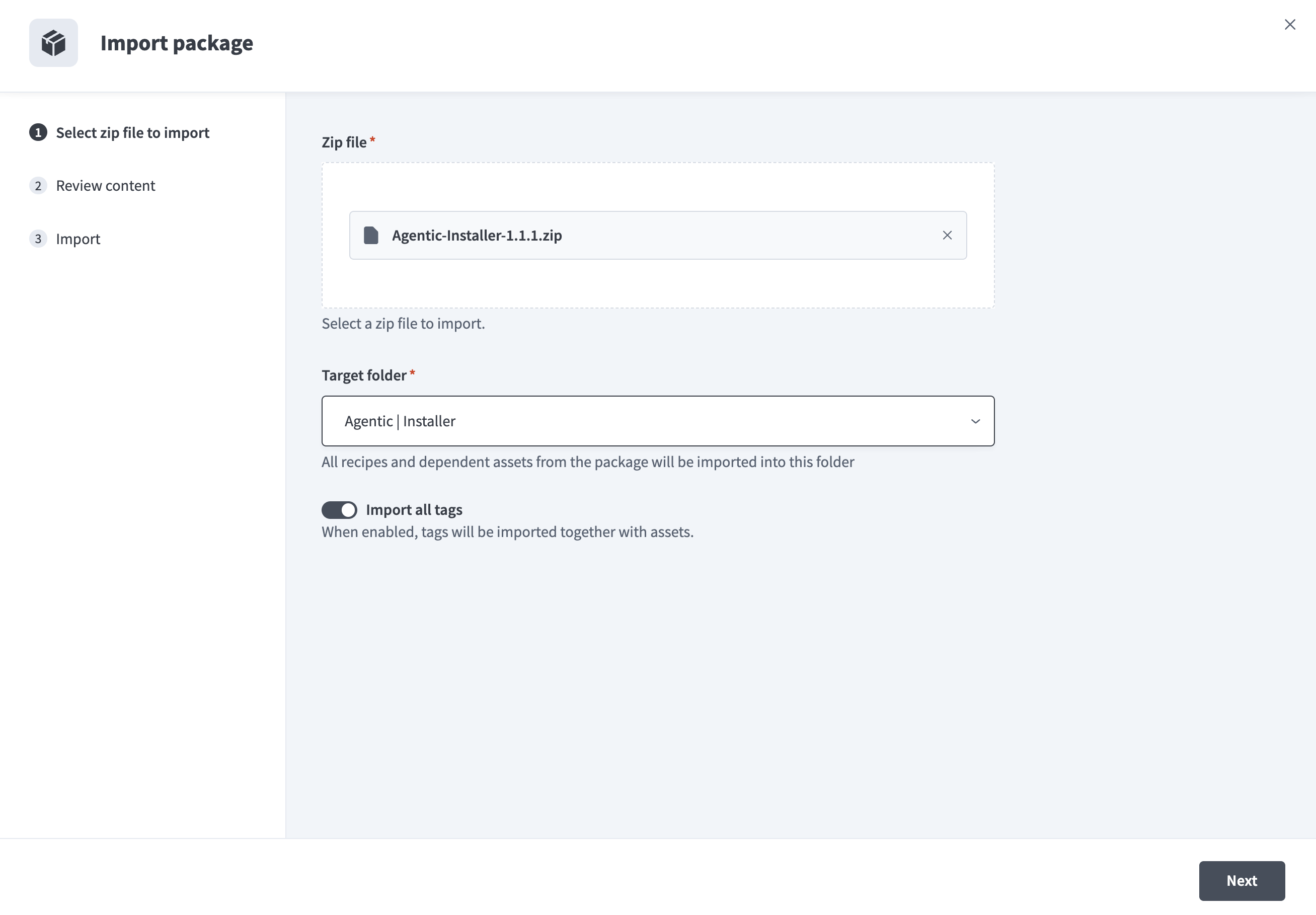 Importing the Genie Installer package through Recipe lifecycle management
