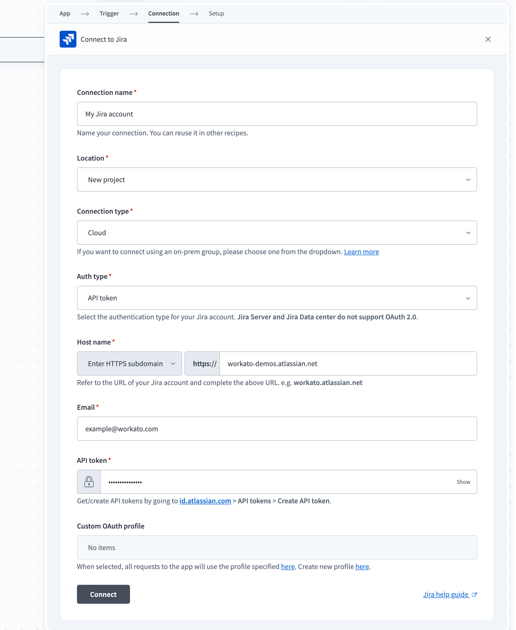 Jira connection parameters